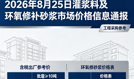 渭城2026年8月25日灌浆料及环氧修补砂浆市场价格信息通报